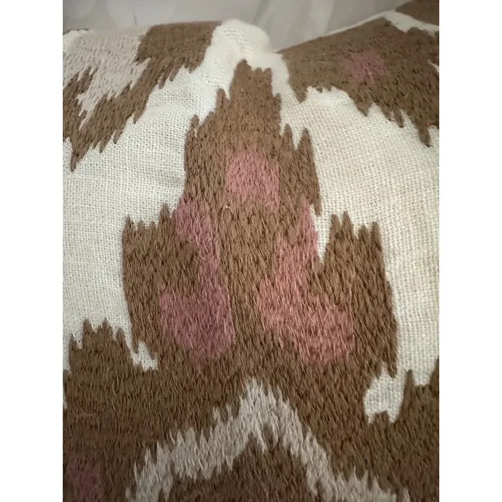 Williams Sonoma Istanbul Ikat Embroidered Accent Pillow Cover Coral Beige SET 2